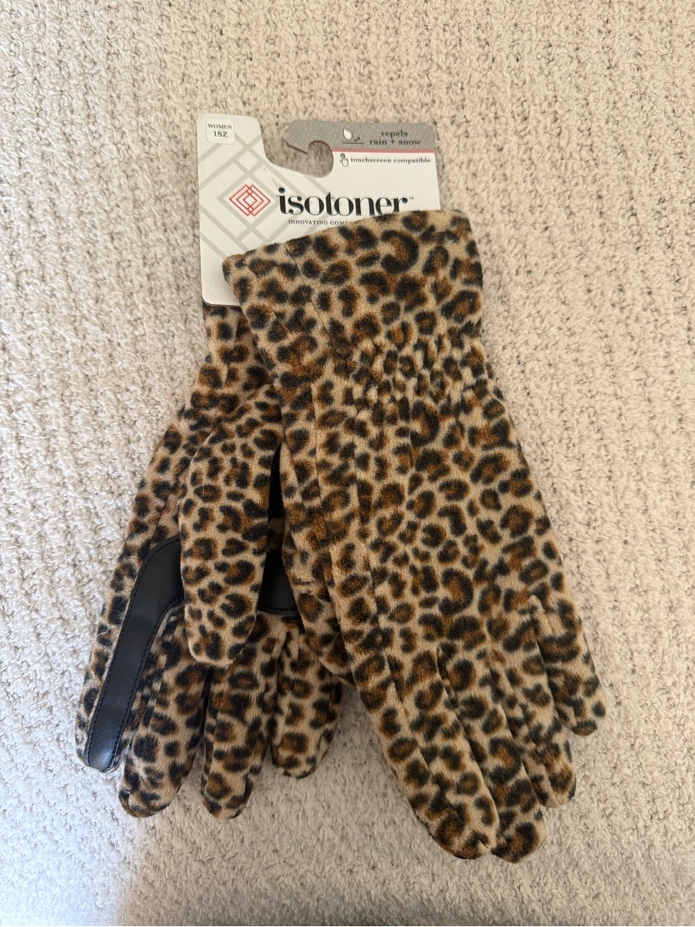 Isotoner Women's Leopard Print Fleece Gloves - Brown Black Tan